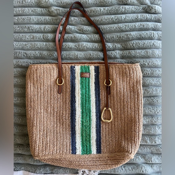 Ralph Lauren Tolton Crochet Straw Bag - Picture 1 of 11